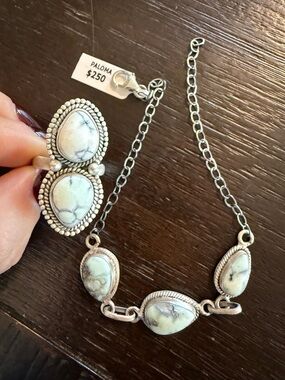 Paloma set! 925 Sterling, geniune turquoise. Adjustable ring